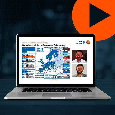 Webinar Qualität in der Batterieproduktion Laptop mit Schnittbild des Webinars und der Referenten